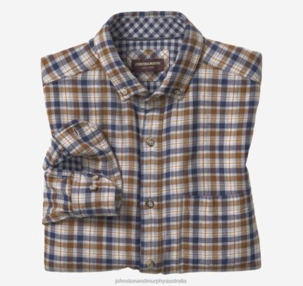 Apparel Tan Plaid XB6RX839 Johnston & Murphy Men Double-Layer Long-Sleeve Shirt