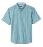 Apparel Turquoise Stripe XB6RX529 Johnston & Murphy Men Printed Cotton Short-Sleeve Shirt - Image 3