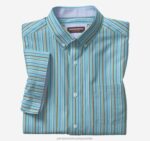 Apparel Turquoise Stripe XB6RX529 Johnston & Murphy Men Printed Cotton Short-Sleeve Shirt - Image 4