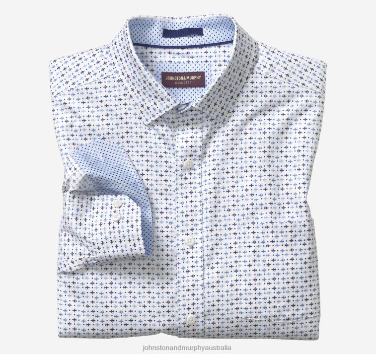 apparel_white_airplane_dot_xb6rx531_johnston_murphy_men_printed_cotton_shirt.jpg Apparel White Airplane Dot XB6RX531 Johnston & Murphy Men Printed Cotton Shirt - Image 1