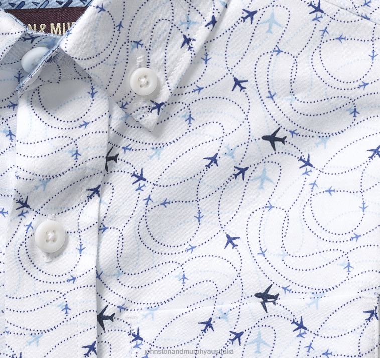 Apparel White Airplane XB6RX1392 Johnston & Murphy Boy Boys Long-Sleeve Print Shirt - Image 2