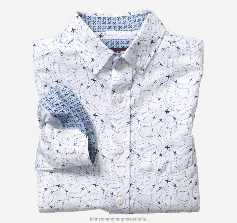 Apparel White Airplane XB6RX1392 Johnston & Murphy Boy Boys Long-Sleeve Print Shirt - Image 1