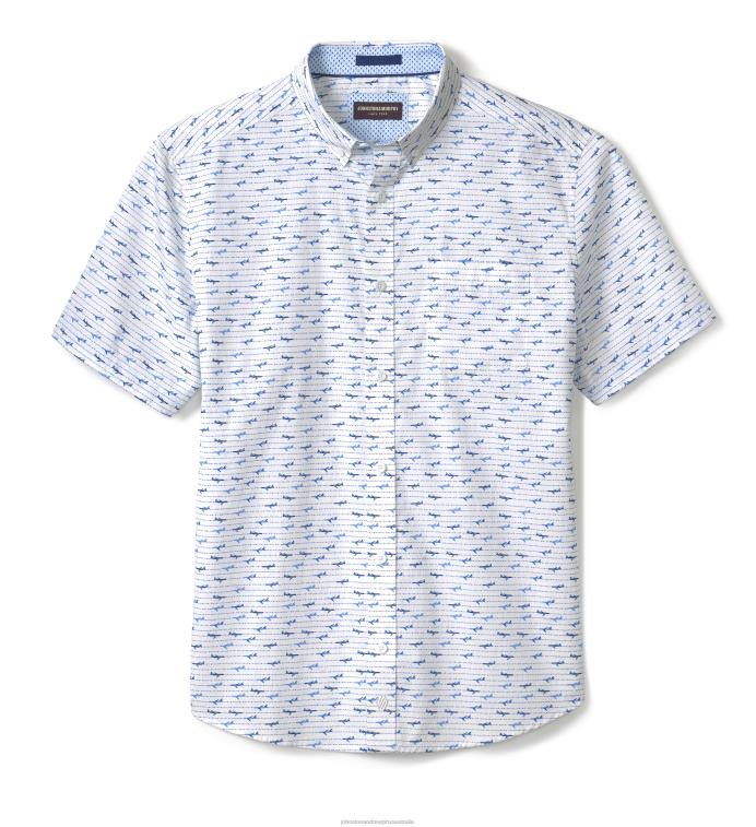 Apparel White Airplane XB6RX449 Johnston & Murphy Men Printed Cotton Short-Sleeve Shirt - Image 2