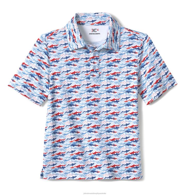 Apparel White Americana Shark XB6RX1454 Johnston & Murphy Boy Boys XC4 Performance Polo - Image 3