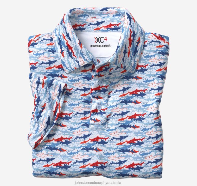 Apparel White Americana Shark XB6RX1454 Johnston & Murphy Boy Boys XC4 Performance Polo - Image 1