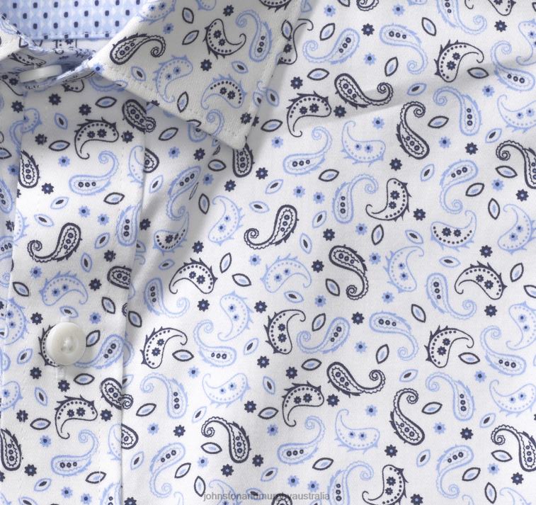 Apparel White/Blue Paisley XB6RX640 Johnston & Murphy Men Printed Cotton Shirt - Image 2