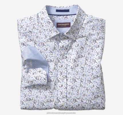 Apparel White/Blue Paisley XB6RX640 Johnston & Murphy Men Printed Cotton Shirt