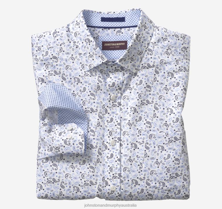 apparel_white_blue_paisley_xb6rx640_johnston_murphy_men_printed_cotton_shirt.jpg Apparel White/Blue Paisley XB6RX640 Johnston & Murphy Men Printed Cotton Shirt - Image 1