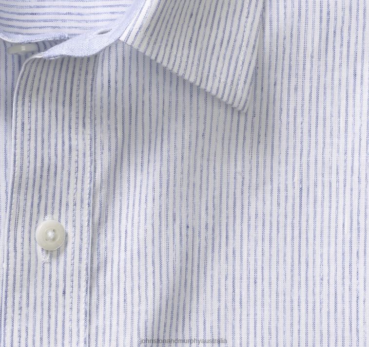 Apparel White/Blue Slub Stripe XB6RX612 Johnston & Murphy Men Washed Linen-Blend Shirt - Image 2