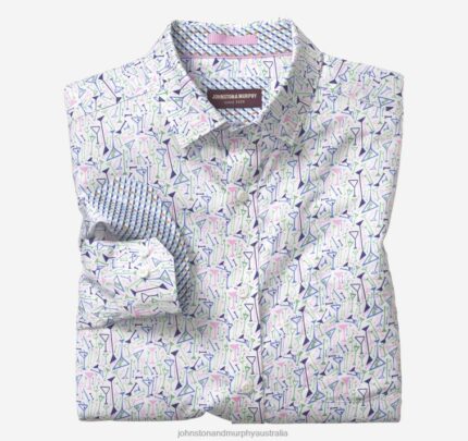 Apparel White Martini XB6RX593 Johnston & Murphy Men Printed Cotton Shirt