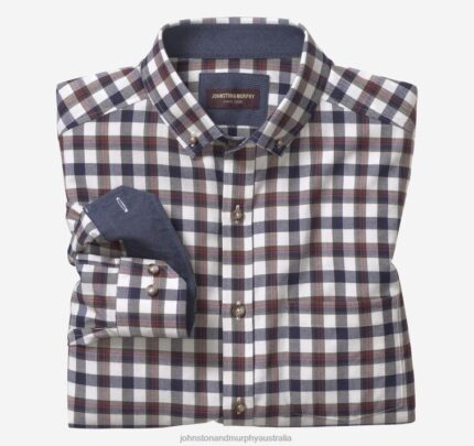 Apparel White Multi Brushed Plaid XB6RX767 Johnston & Murphy Men Brushed Heathered Woven Shirts