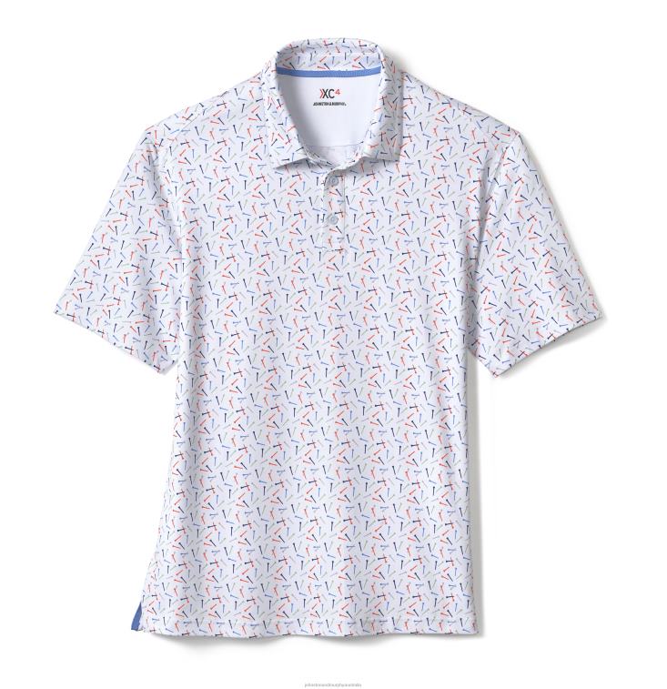 Apparel White Multi Golf Tee XB6RX552 Johnston & Murphy Men XC4 Print Performance Polo - Image 3