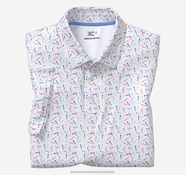 Apparel White Multi Golf Tee XB6RX552 Johnston & Murphy Men XC4 Print Performance Polo - Image 4