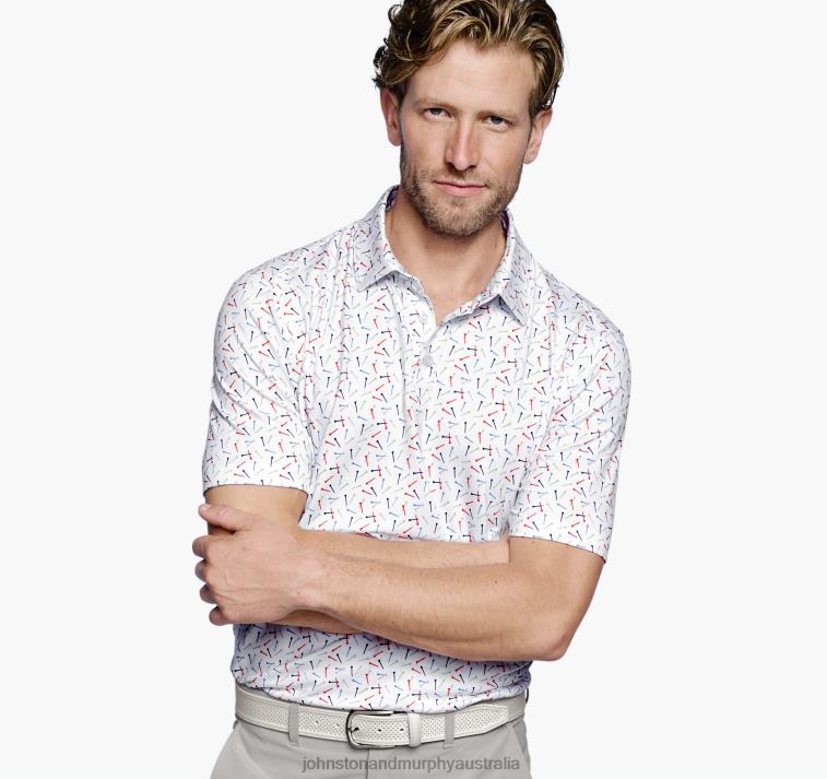 Apparel White Multi Golf Tee XB6RX552 Johnston & Murphy Men XC4 Print Performance Polo - Image 1