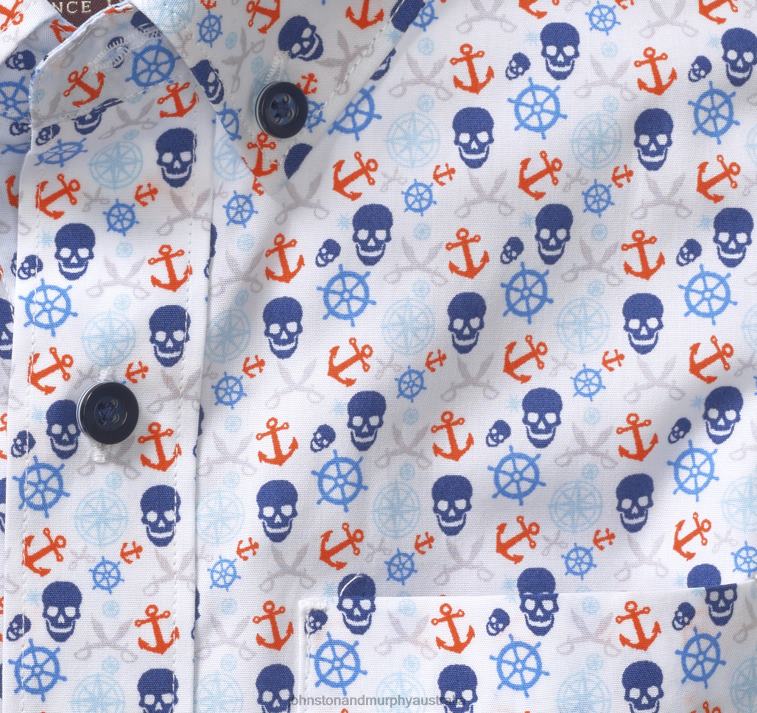 Apparel White Multi Pirate XB6RX1416 Johnston & Murphy Boy Boys Short-Sleeve Printed Shirt - Image 2