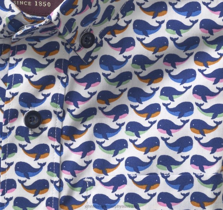 Apparel White Multi Whale XB6RX1415 Johnston & Murphy Boy Boys Short-Sleeve Printed Shirt - Image 2