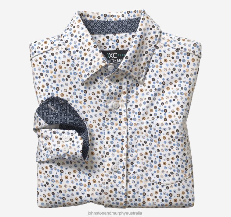 Apparel White Round Flower Print XB6RX1388 Johnston & Murphy Boy Boys XC Flex Stretch Long-Sleeve Shirt - Image 1