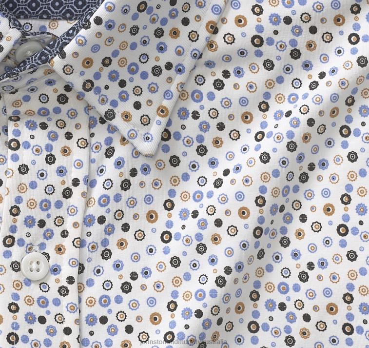 Apparel White Round Flower XB6RX618 Johnston & Murphy Men XC Flex Stretch Long-Sleeve Shirt - Image 2
