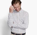 Apparel White Round Flower XB6RX618 Johnston & Murphy Men XC Flex Stretch Long-Sleeve Shirt - Image 3
