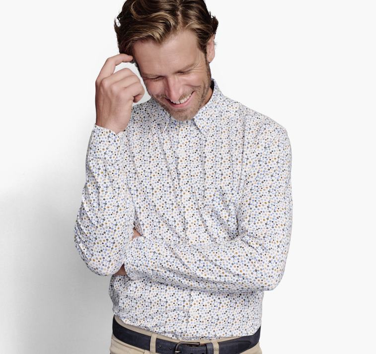 Apparel White Round Flower XB6RX618 Johnston & Murphy Men XC Flex Stretch Long-Sleeve Shirt - Image 3