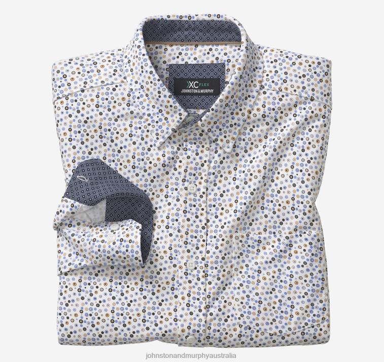 Apparel White Round Flower XB6RX618 Johnston & Murphy Men XC Flex Stretch Long-Sleeve Shirt - Image 1