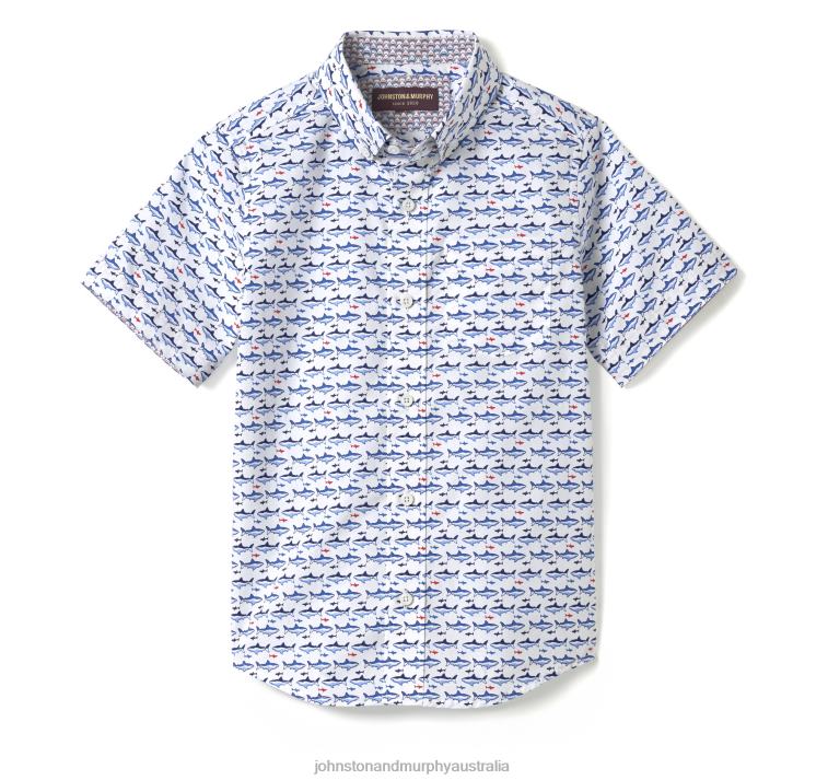 Apparel White Shark XB6RX1404 Johnston & Murphy Boy Boys Short-Sleeve Printed Shirt - Image 3