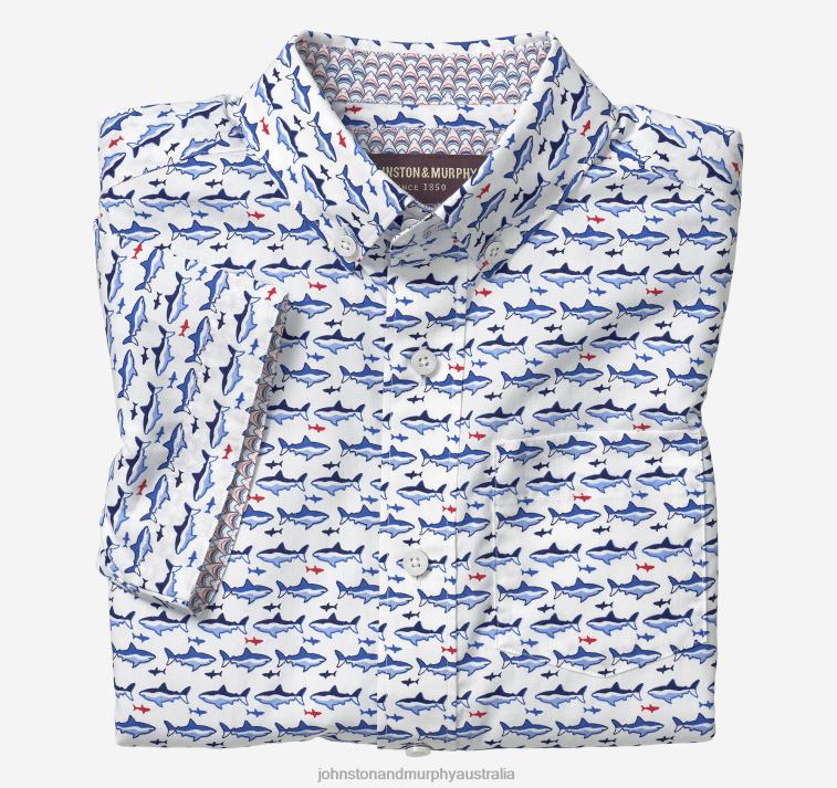 Apparel White Shark XB6RX1404 Johnston & Murphy Boy Boys Short-Sleeve Printed Shirt - Image 1