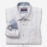 Apparel White Slub XB6RX583 Johnston & Murphy Men Washed Linen-Blend Shirt
