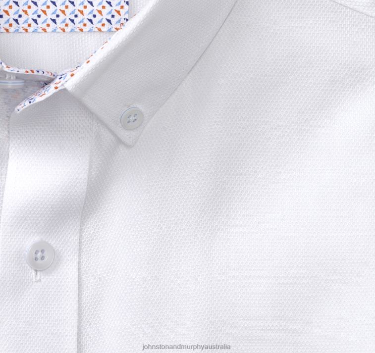 Apparel White Solid XB6RX433 Johnston & Murphy Unisex Textured Cotton Short-Sleeve Shirt - Image 2