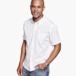 Apparel White Solid XB6RX433 Johnston & Murphy Unisex Textured Cotton Short-Sleeve Shirt