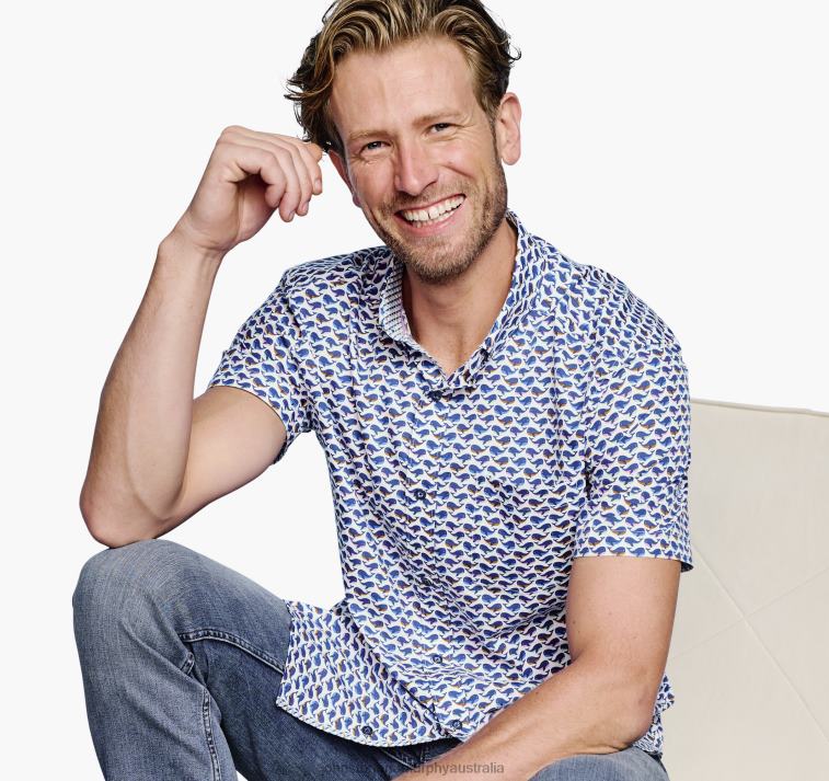 Apparel White Whale XB6RX434 Johnston & Murphy Men Printed Cotton Short-Sleeve Shirt - Image 1