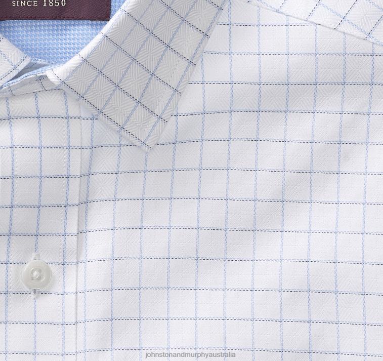 Apparel White Windowpane XB6RX660 Johnston & Murphy Men Long-Sleeve Dress Shirt - Image 2