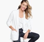 Apparel White XB6RX1282 Johnston & Murphy Women Ruched-Sleeve Knit Blazer