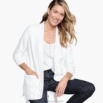 Apparel White XB6RX1282 Johnston & Murphy Women Ruched-Sleeve Knit Blazer