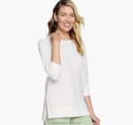 Apparel White XB6RX1304 Johnston & Murphy Women Side-Slit Pullover