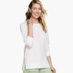 Apparel White XB6RX1304 Johnston & Murphy Women Side-Slit Pullover