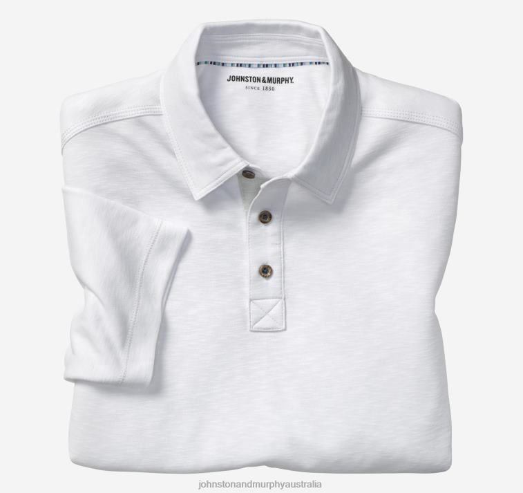 Apparel White XB6RX408 Johnston & Murphy Men Vintage Slub Polo - Image 1