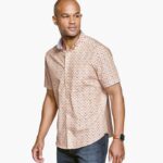 Apparel Yellow Sunrise XB6RX437 Johnston & Murphy Men Printed Cotton Short-Sleeve Shirt