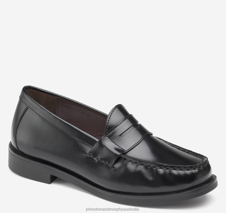 Shoes Black Brush-Off Leather XB6RX1356 Johnston & Murphy Boy Big Kid Hayes Penny - Image 1