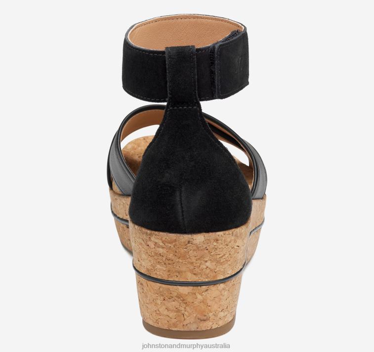 Shoes Black Calfskin/Suede XB6RX1212 Johnston & Murphy Women Gigi Cross-Band Sandal - Image 3