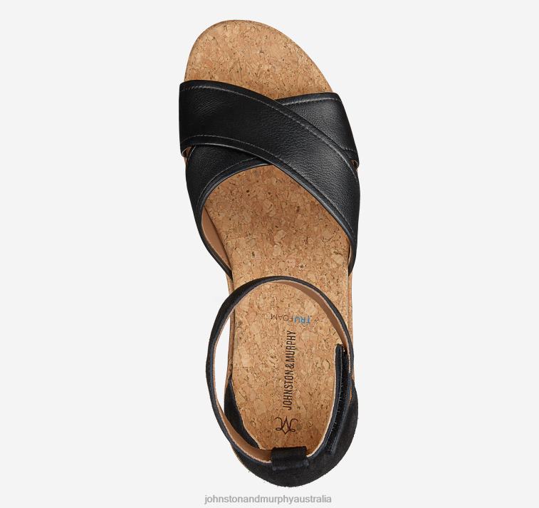 Shoes Black Calfskin/Suede XB6RX1212 Johnston & Murphy Women Gigi Cross-Band Sandal - Image 4