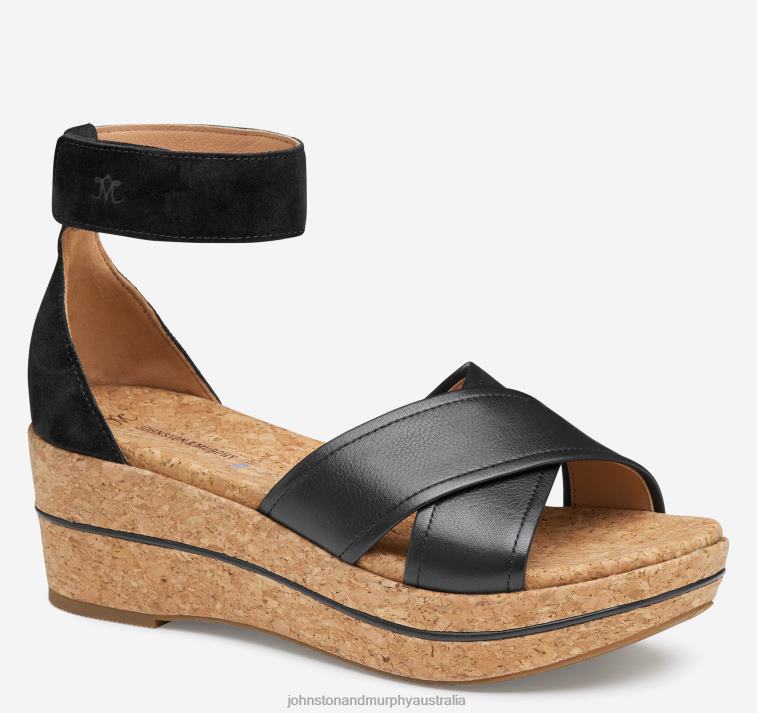 Shoes Black Calfskin/Suede XB6RX1212 Johnston & Murphy Women Gigi Cross-Band Sandal - Image 1