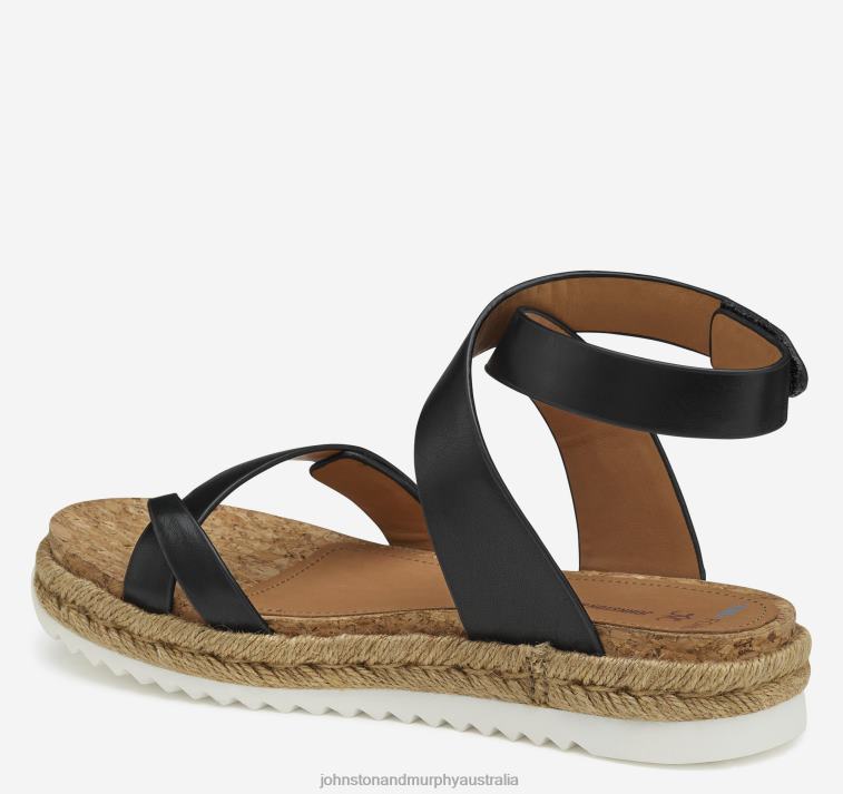 Shoes Black Calfskin XB6RX1184 Johnston & Murphy Women Michelle Ankle-Strap Thong Sandal - Image 2
