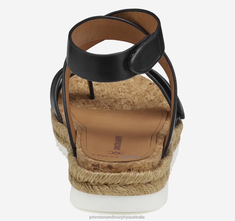 Shoes Black Calfskin XB6RX1184 Johnston & Murphy Women Michelle Ankle-Strap Thong Sandal - Image 3