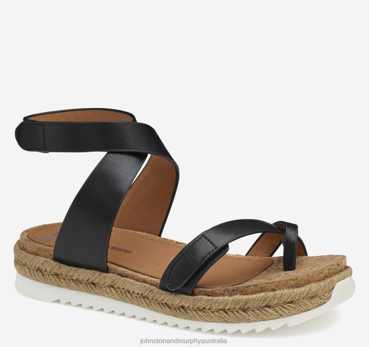 Shoes Black Calfskin XB6RX1184 Johnston & Murphy Women Michelle Ankle-Strap Thong Sandal - Image 1