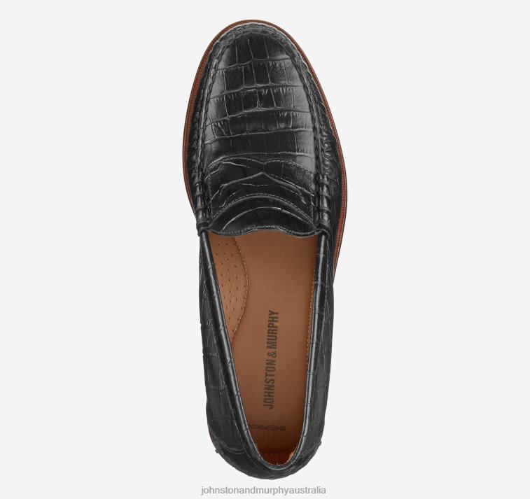 Shoes Black Croc-Embossed Full Grain XB6RX231 Johnston & Murphy Men Halstead Penny - Image 2