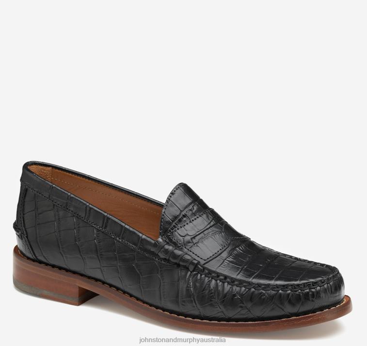 shoes_black_croc_embossed_full_grain_xb6rx231_johnston_murphy_men_halstead_penny.jpg Shoes Black Croc-Embossed Full Grain XB6RX231 Johnston & Murphy Men Halstead Penny - Image 1