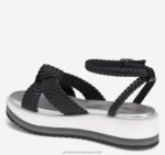 Shoes Black Faux Leather Upper XB6RX1242 Johnston & Murphy Women Grace Woven Sandal - Image 2
