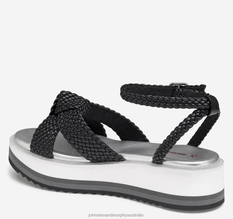 Shoes Black Faux Leather Upper XB6RX1242 Johnston & Murphy Women Grace Woven Sandal - Image 2