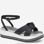 Shoes Black Faux Leather Upper XB6RX1242 Johnston & Murphy Women Grace Woven Sandal